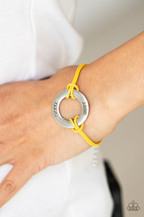 Choose Happy - Yellow Paparazzi Bracelet (#4227)
