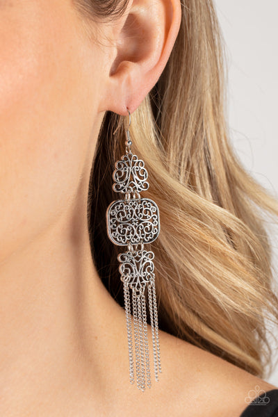 Eastern Elegance - Silver Paparazzi Earrings (PZ-3306)