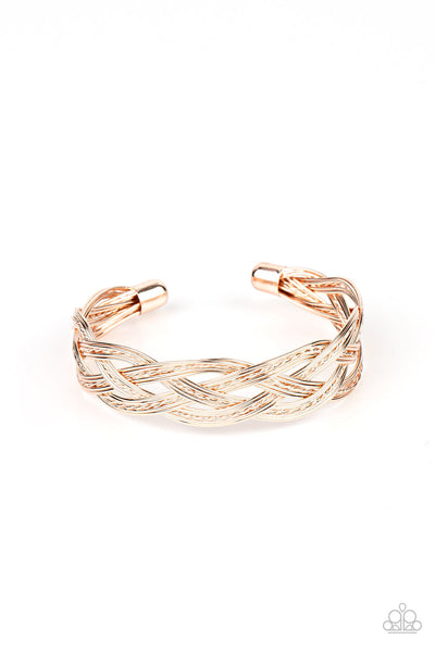 Get Your Wires Crossed - Rose Gold Paparazzi Bracelet (#1252)