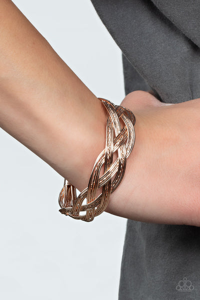 Get Your Wires Crossed - Rose Gold Paparazzi Bracelet (#1252)