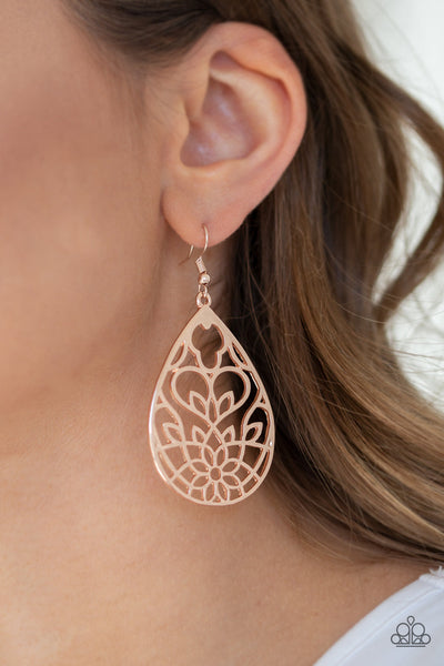 Paparazzi Fishhook Earrings - Lovely Lotus - Rose Gold (#134)