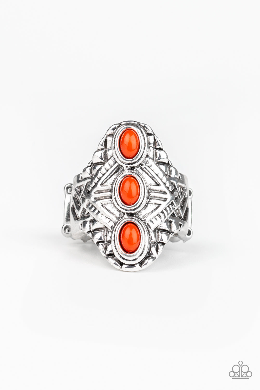 Paparazzi Wide Flex Back Ring - Mayan Motif - Orange (R233)
