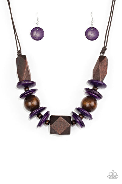 Paparazzi Short Wood Necklace - Pacific Paradise - Purple