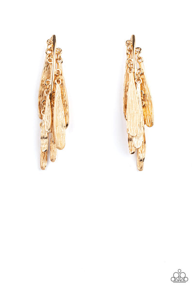 Pursuing The Plumes - Gold Paparazzi Earrings