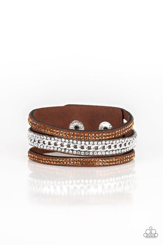 Rollin In Rhinestones - Brown Paparazzi Wrap Bracelet (W148)