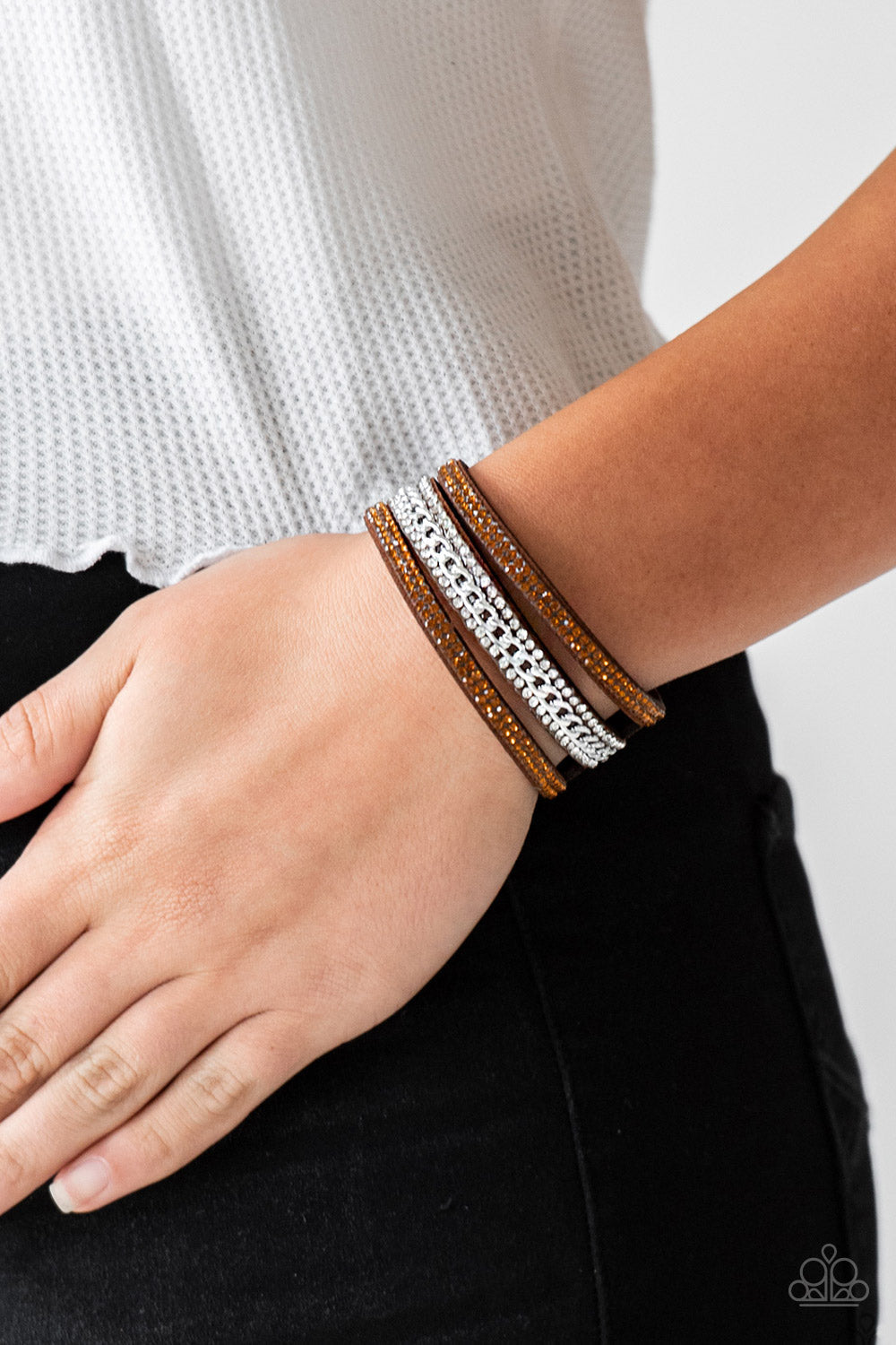 Rollin In Rhinestones - Brown Paparazzi Wrap Bracelet (W148)