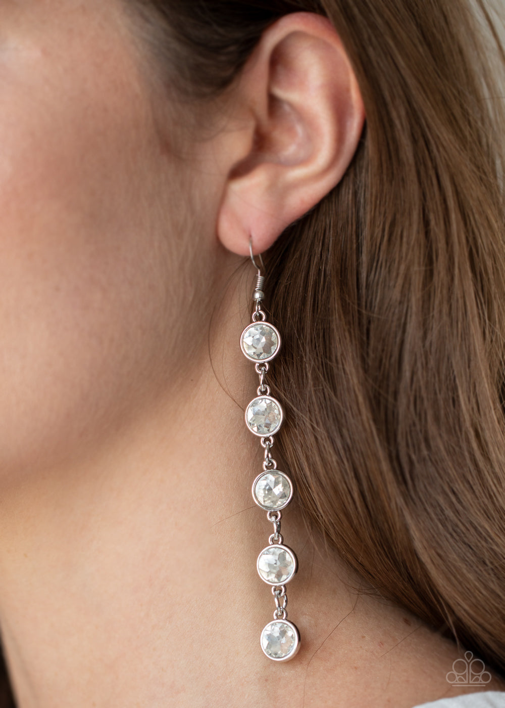 Trickle Down Twinkle - White-Paparazzi Earrings (PZ-1326)