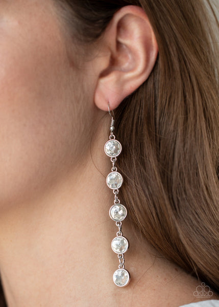 Trickle Down Twinkle - White-Paparazzi Earrings (#1326)