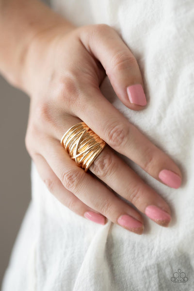 Urban Overlap - Gold Paparazzi Ring (P52)