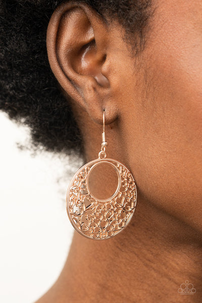 Vineyard Romance - Rose Gold Paparazzi Earrings (#4421)