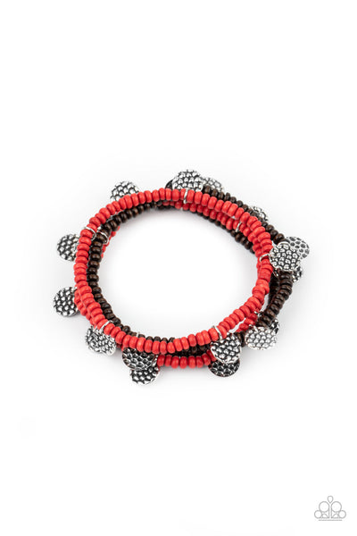 WOODnt Count It - Red Paparazzi Stretch Bracelet