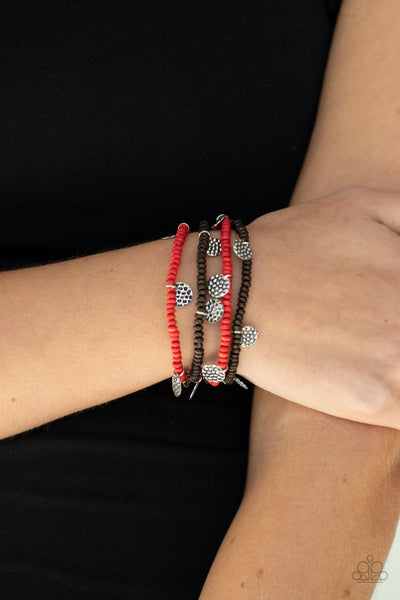 WOODnt Count It - Red Paparazzi Stretch Bracelet