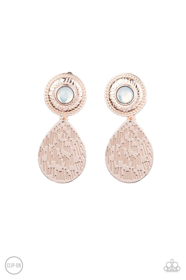 Emblazoned Edge - Rose Gold Paparazzi Clip Earrings (PZ-5119)