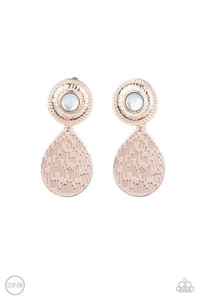 Emblazoned Edge - Rose Gold Paparazzi Clip Earrings (PZ-5119)