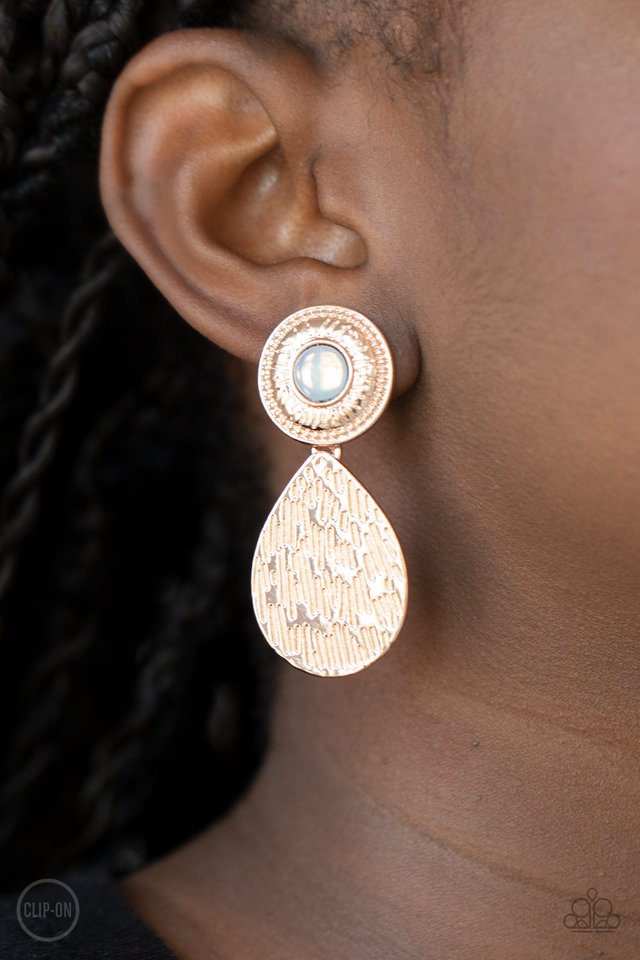 Emblazoned Edge - Rose Gold Paparazzi Clip Earrings (PZ-5119)