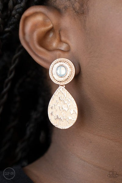 Emblazoned Edge - Rose Gold Paparazzi Clip Earrings (PZ-5119)