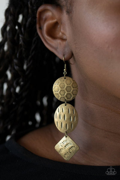Mixed Movement - Brass Paparazzi Earrings (#1238)