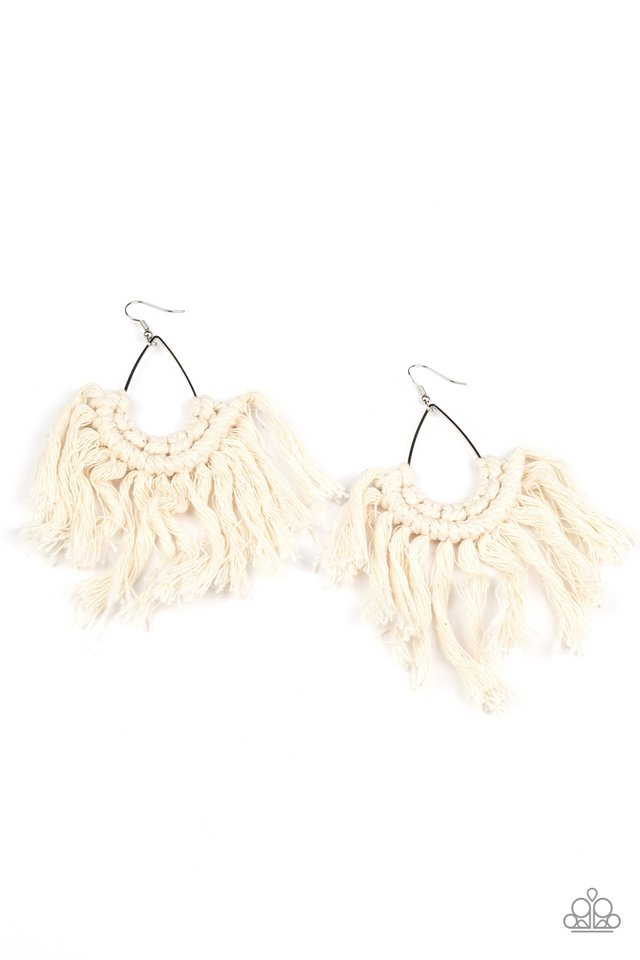Wanna Piece Of MACRAME? - White Paparazzi Earrings (PZ-2582)