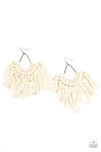 Wanna Piece Of MACRAME? - White Paparazzi Earrings (PZ-2582)