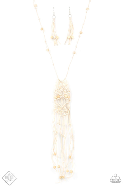Macrame Majesty -White Paparazzi Fashion Fix Necklace Nov 2020 (#1465)