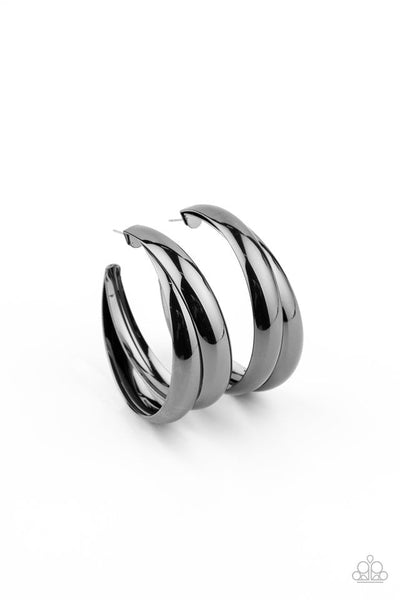 Colossal Curves - Black Paparazzi Earrings
