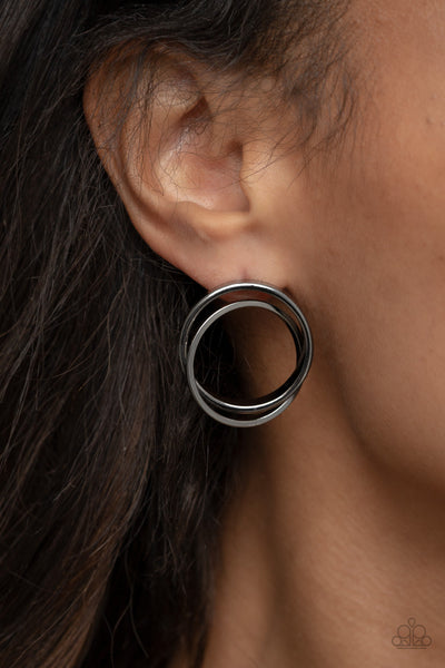 Always In The Loop - Black Paparazzi Earring (#1979)