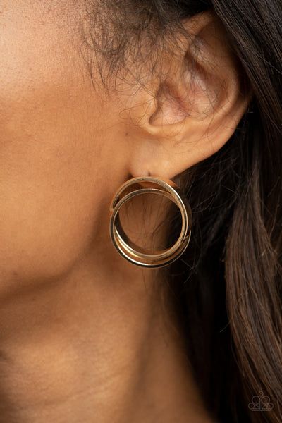 Always In The Loop - Gold Paparazzi Earring (#5073)