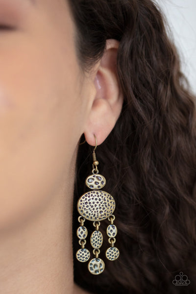 Get Your ARTIFACTS Straight - Brass Paparazzi Earring (#1479)
