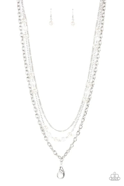 GLEAM Work - White Paparazzi Lanyard Necklace