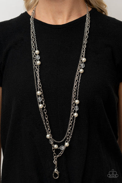 GLEAM Work - White Paparazzi Lanyard Necklace