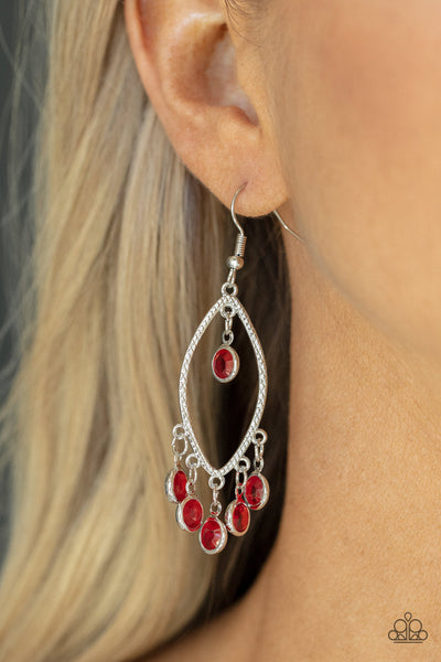 Glassy Grotto - Red Paparazzi Earring (#3969)