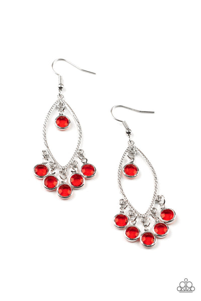 Glassy Grotto - Red Paparazzi Earring (#3969)