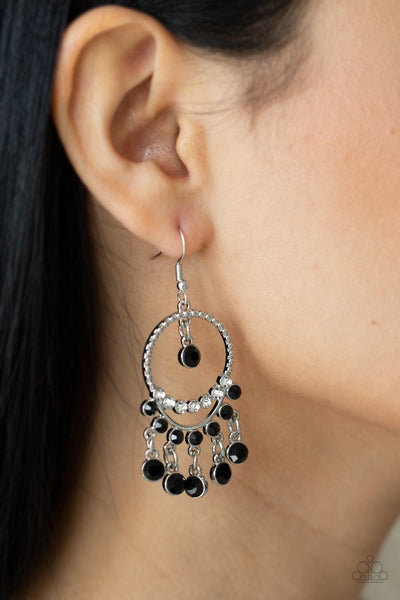 Cosmic Chandeliers - Black Paparazzi Earring (#3749)