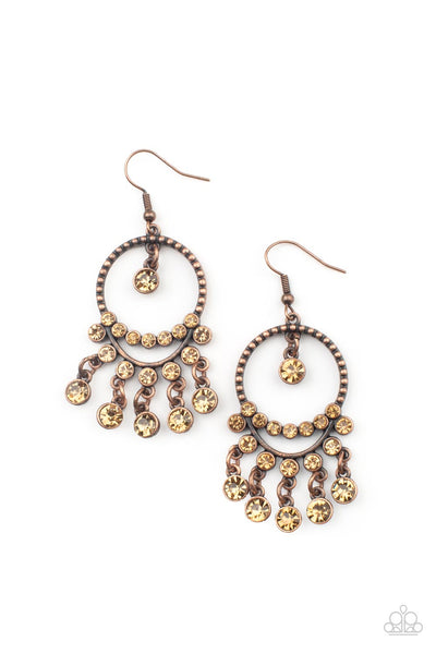 Cosmic Chandeliers - Copper Paparazzi Earring (#2654)