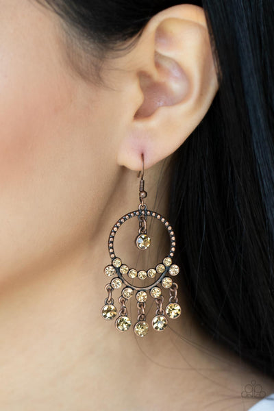 Cosmic Chandeliers - Copper Paparazzi Earring (#2654)