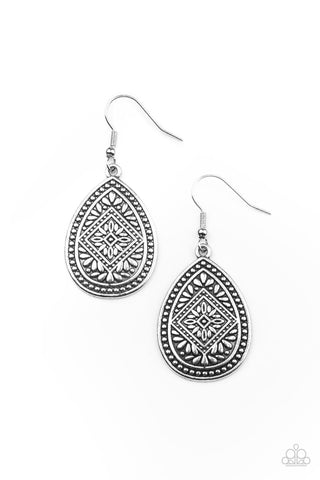 Mayan Mecca - Silver Paparazzi Earring (#4085)