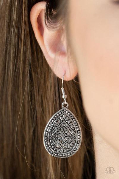 Mayan Mecca - Silver Paparazzi Earring (#4085)