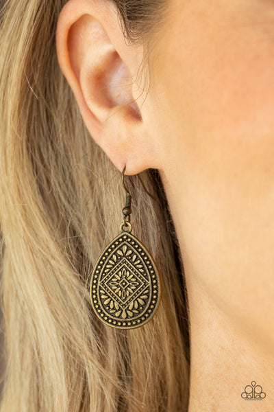 Mayan Mecca - Brass Paparazzi Earring (#4627)