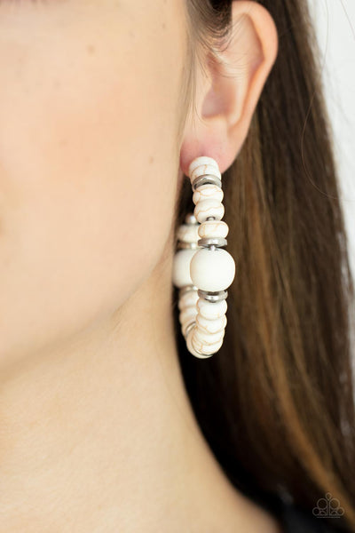 Definitely Down-To-Earth - White Paparazzi Earring (#3379)