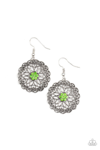 Flower Shop Sparkle - Green Paparazzi Earring (#3394)