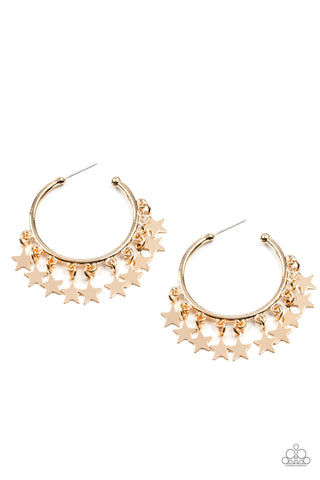 Happy Independence Day - Gold Paparazzi Earring (#1480)