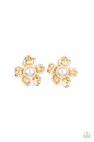 Apple Blossom Pearls - Gold Paparazzi Earring (#1823)