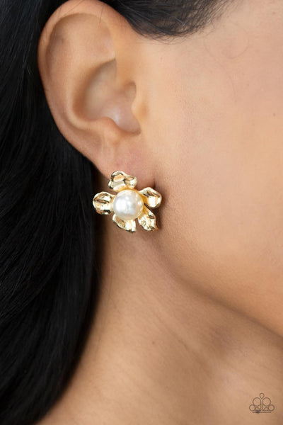 Apple Blossom Pearls - Gold Paparazzi Earring (#1823)