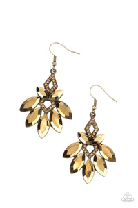 Galaxy Grandeur - Brass Paparazzi Earring (#2840)