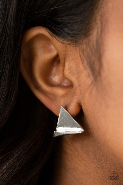 Die TRI-ing - Silver Paparazzi Earrings (#2019)