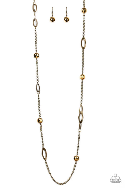 Paparazzi Long Necklace - Duchess Dazzle - Brass (PZ-717)