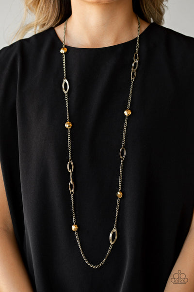 Paparazzi Long Necklace - Duchess Dazzle - Brass (PZ-717)