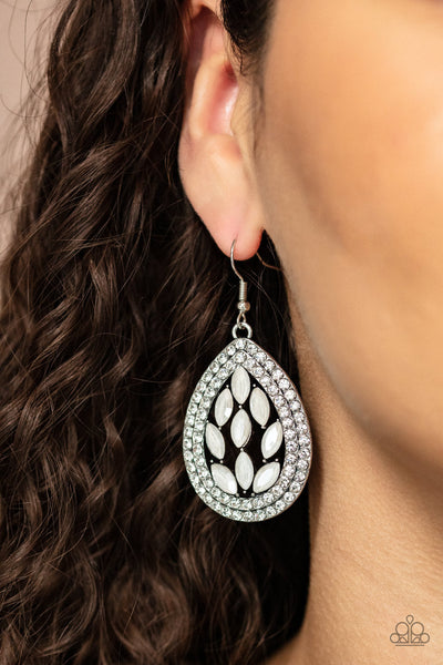 Encased Elegance - White Paparazzi Earrings (#2684)