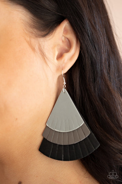 Huge Fanatic - Black Paparazzi Leather Earrings