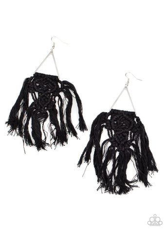 Modern Day Macrame - Black Paparazzi Earrings (PZ-096)
